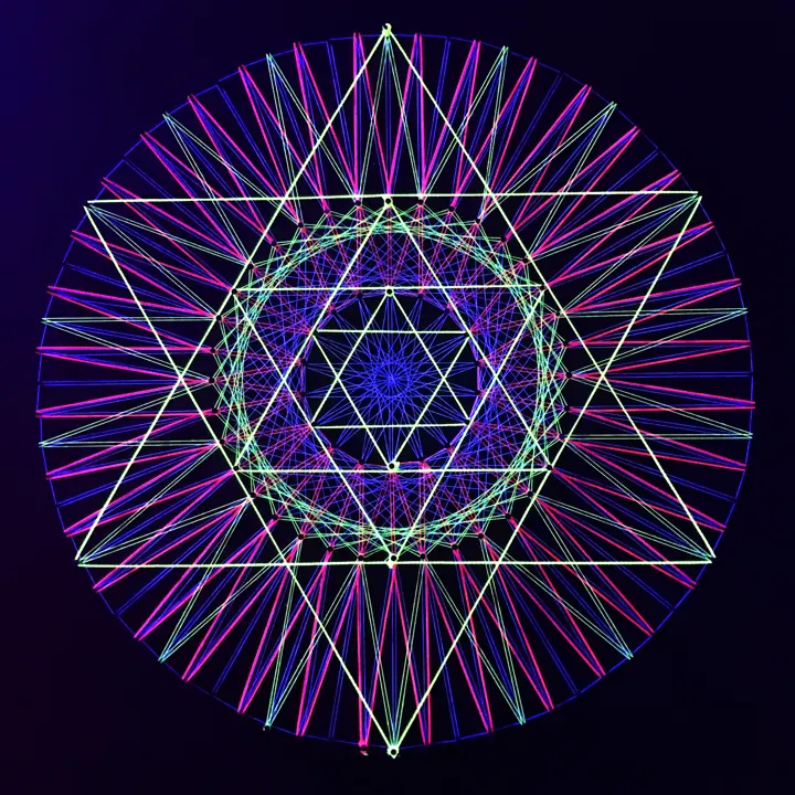 String art con hilo neón bajo luz negra