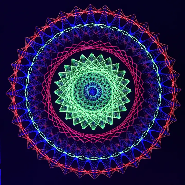 String art with neon string under blacklight