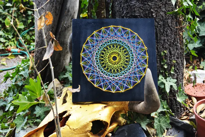 Prime Number Circle string art, finished piece
