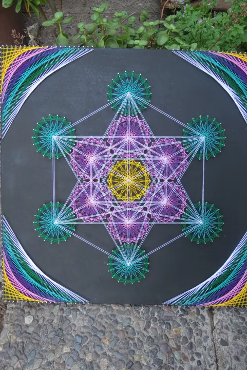 Metatron’s Cube string art, finished piece