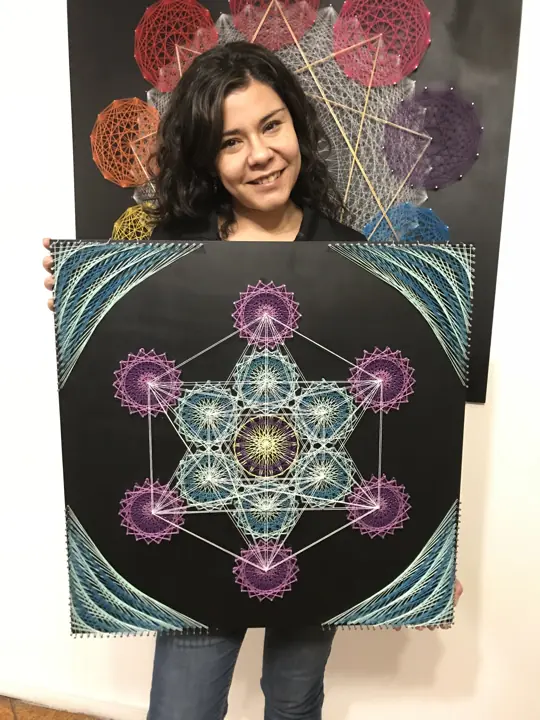 Metatron’s Cube string art, made in a Fractalería course