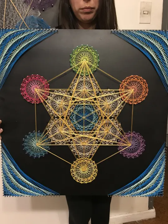 Metatron’s Cube string art, finished piece