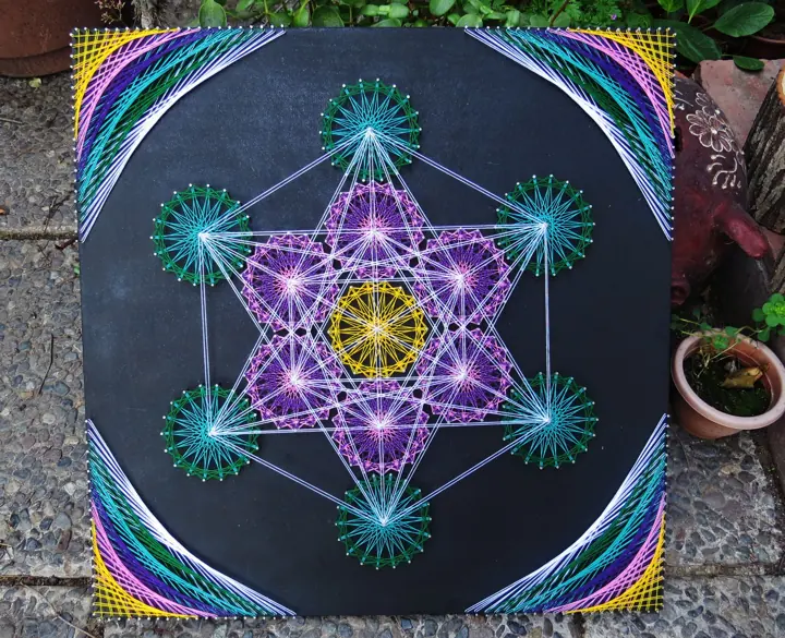 Metatron’s Cube string art, finished piece