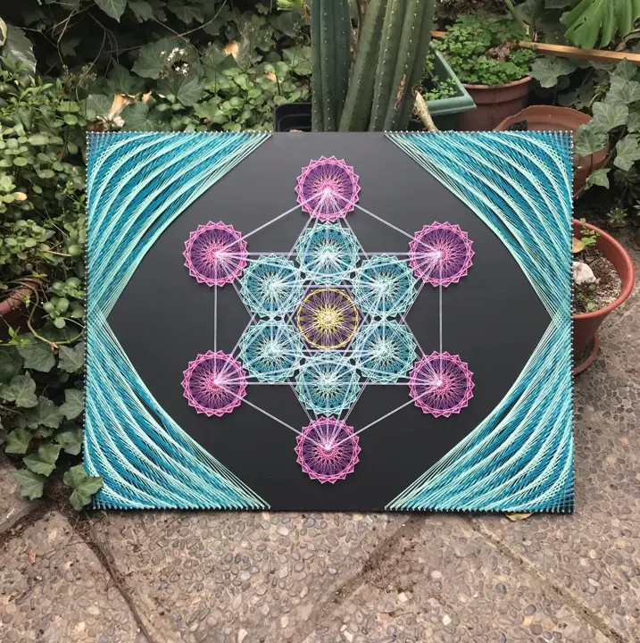 Metatron’s Cube string art, finished piece