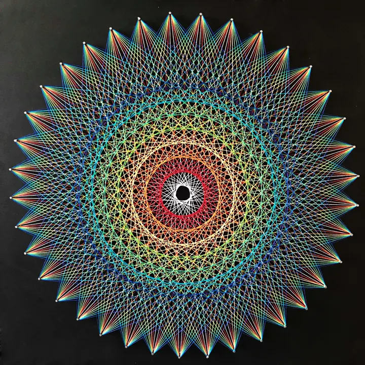 Sun Disc string art, finished piece