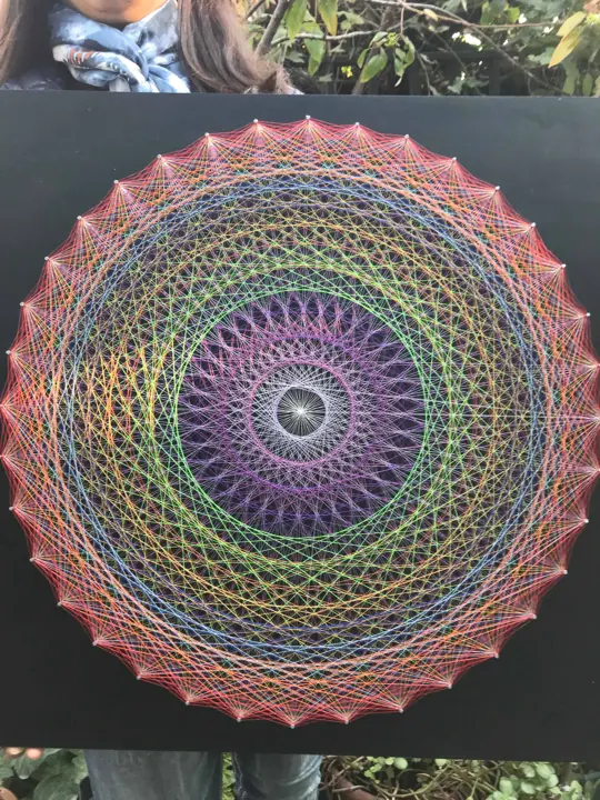 Sun Disc string art, finished piece
