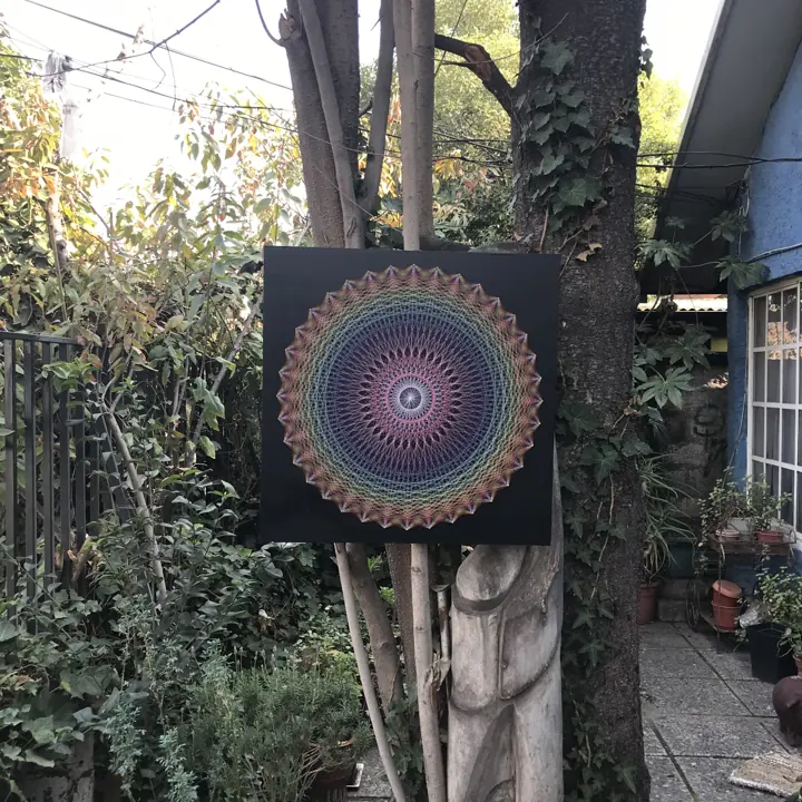 Sun Disc string art, finished piece