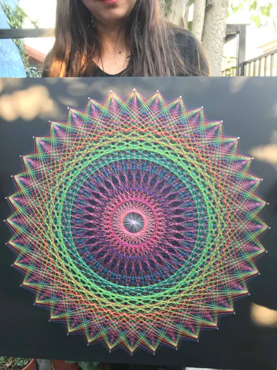 Sun Disc string art, finished piece