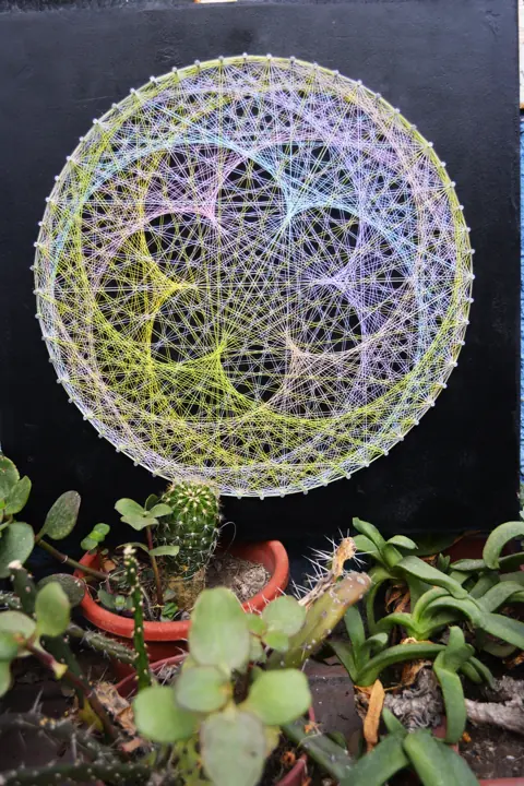 Flor de Venus en string art, obra terminada