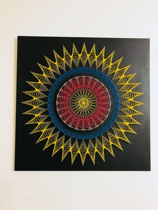 Two-Circle Mandala string art, finished piece