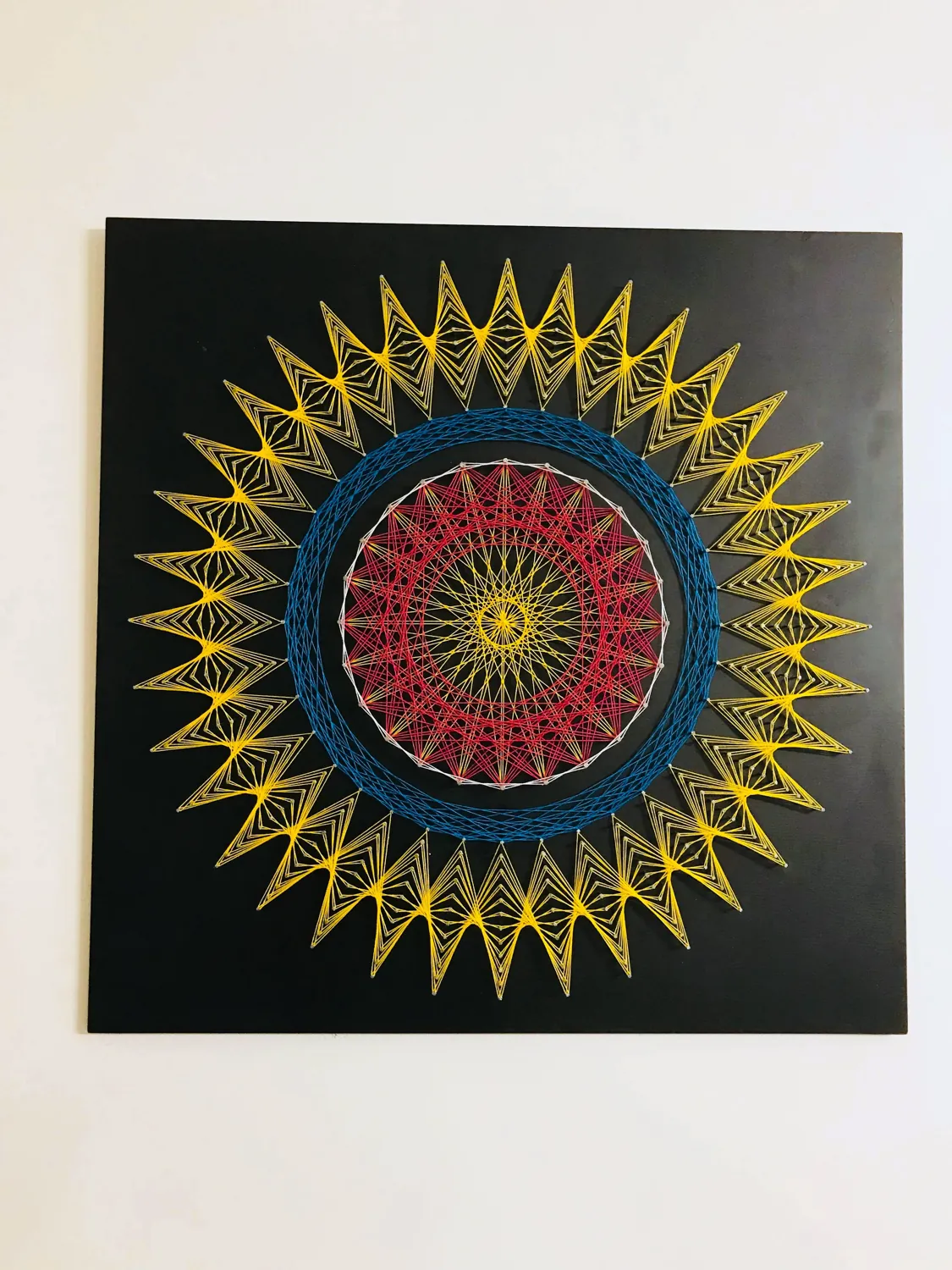 Two-Circle Mandala string art, finished piece