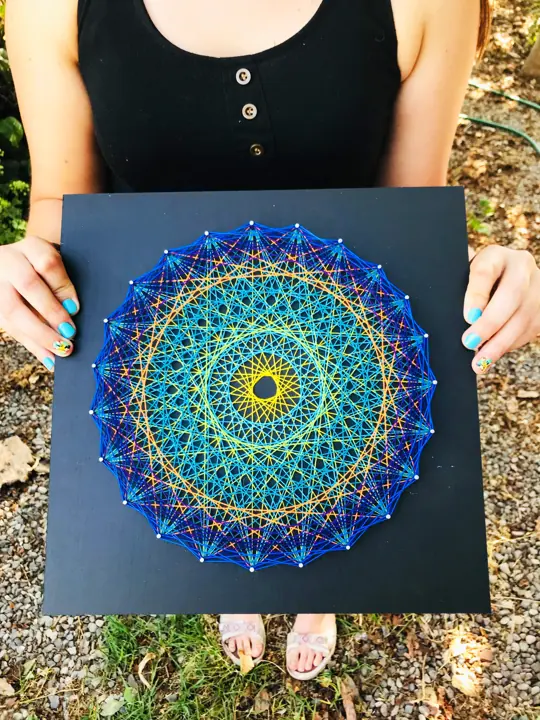 Two-Circle Mandala string art, finished piece