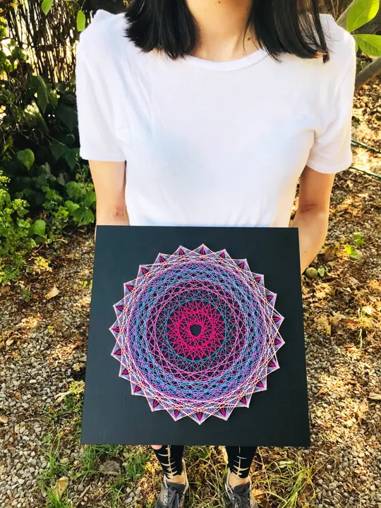Two-Circle Mandala string art, finished piece