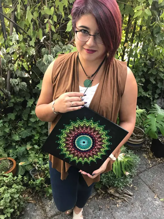 Two-Circle Mandala string art, made in a Fractalería course