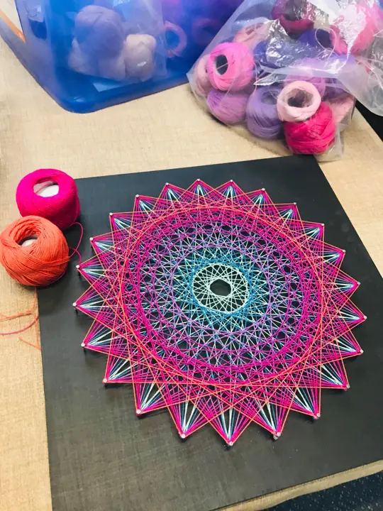 Two-Circle Mandala string art, finished piece