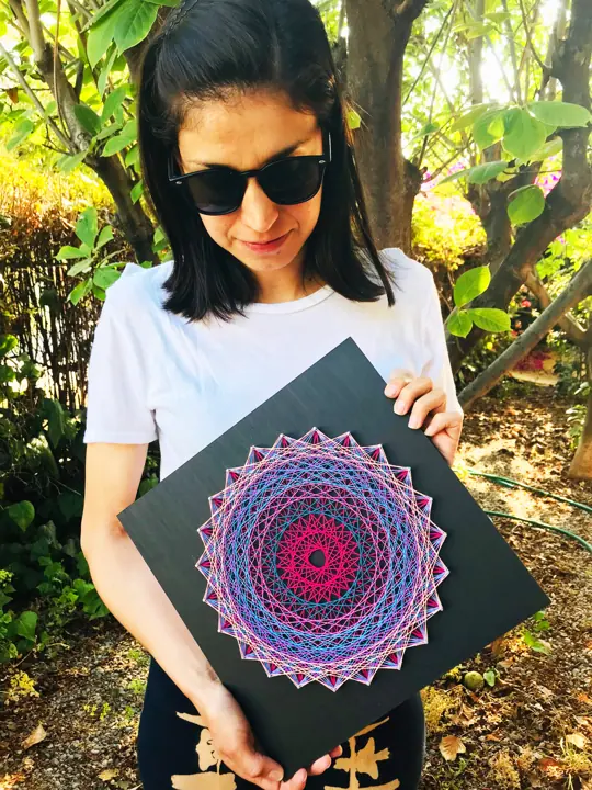 Two-Circle Mandala string art, made in a Fractalería course