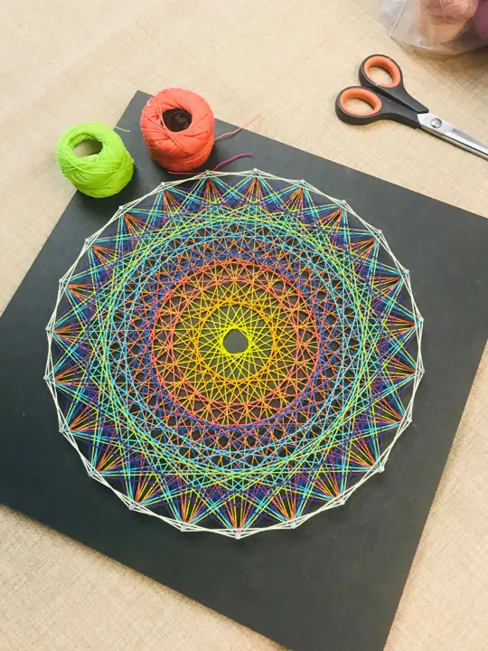 Two-Circle Mandala string art, finished piece