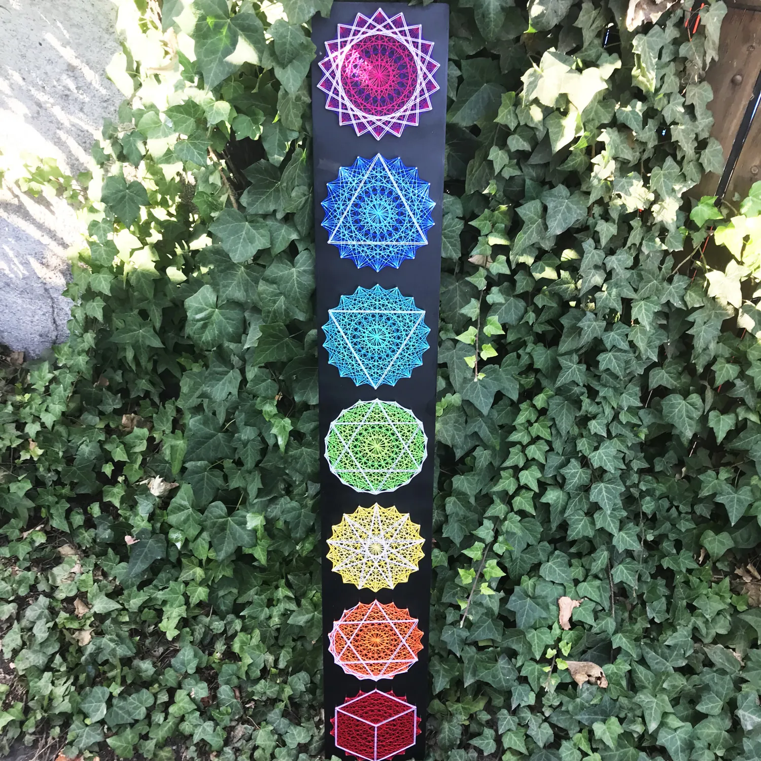 Seven Chakras string art, finished piece