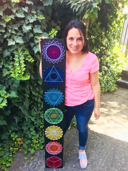 Seven Chakras string art, made in a Fractalería course