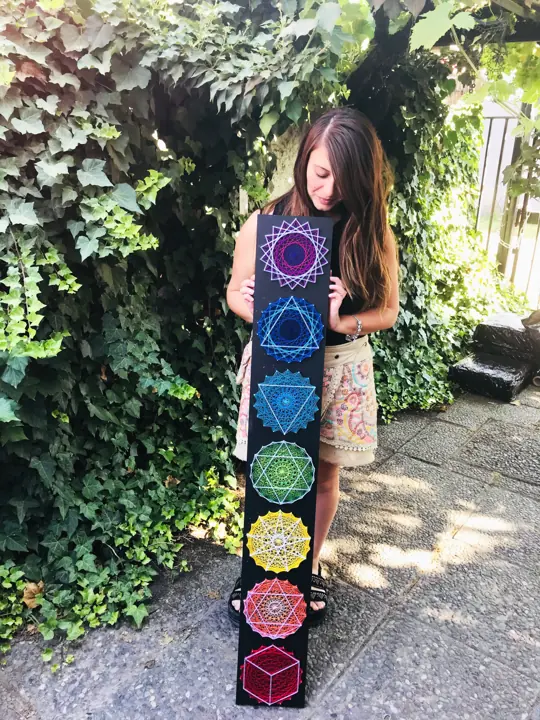 Seven Chakras string art, made in a Fractalería course