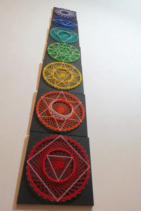 Seven Chakras string art, finished piece
