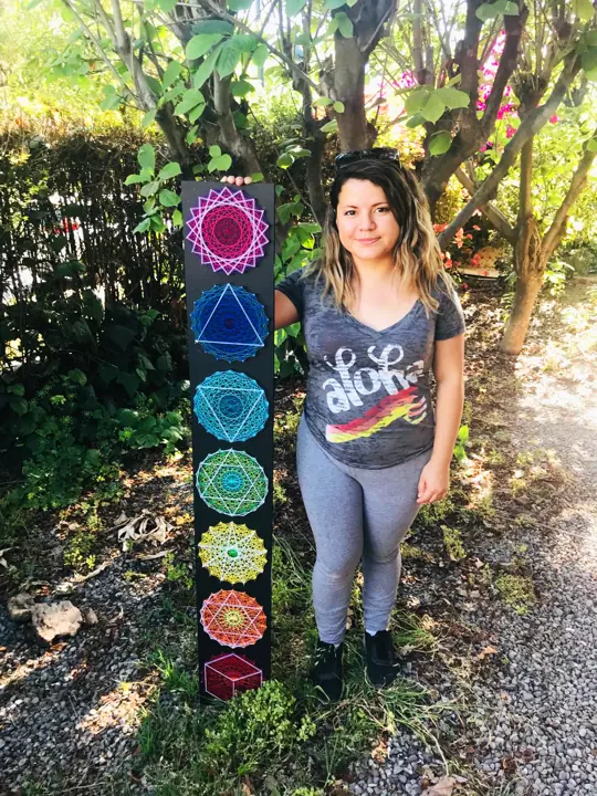 Seven Chakras string art, made in a Fractalería course
