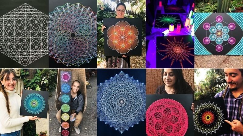 Hilomandalas creadas por alumnas de Fractalería